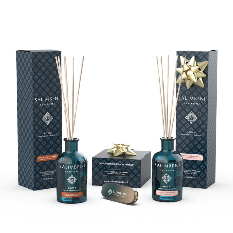 Salimbeni edle Hölzer 100 ml + Autoduft bronze - Salimbeni edle Hölzer als PROBENANGEBOT +  Orangenblüte aus Taormina 100 ml als PROBENANGEBOT