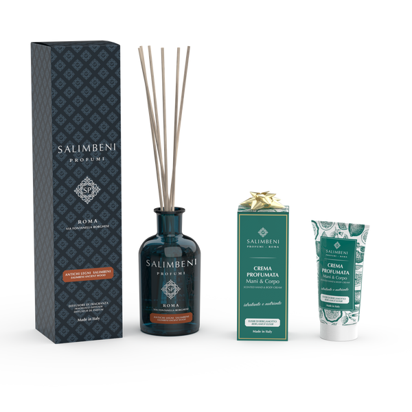 100ml Salimbeni edle Hölzer + 50ml parfümierte Hand- und Körpercreme Ihrer Wahl als kostenlose Probe