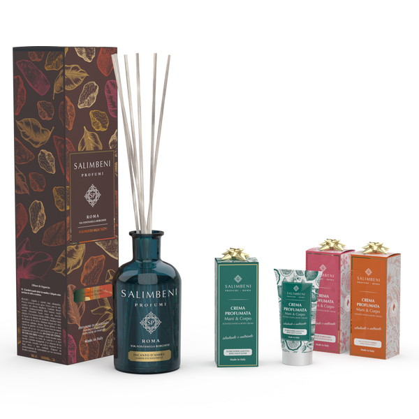 250ml Duftstäbchen Ihrer Wahl + drei 50ml parfümierte Hand- und Körpercremes als kostenlose Probe (Bergamotte Elixier + Verzauberung des Bernsteins + Gewürze von Byzanz)