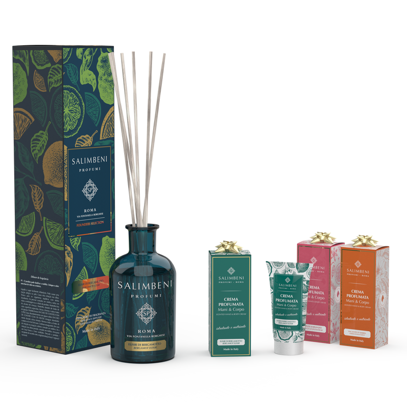 250ml Duftstäbchen Ihrer Wahl + drei 50ml parfümierte Hand- und Körpercremes als kostenlose Probe (Bergamotte Elixier + Verzauberung des Bernsteins + Gewürze von Byzanz)