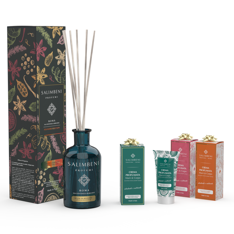 250ml Duftstäbchen Ihrer Wahl + drei 50ml parfümierte Hand- und Körpercremes als kostenlose Probe (Bergamotte Elixier + Verzauberung des Bernsteins + Gewürze von Byzanz)