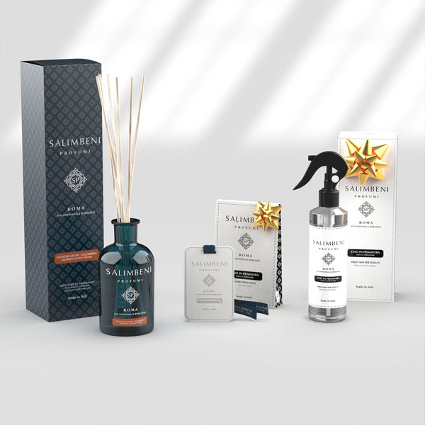 Salimbeni edle Hölzer 250 ml + Textil Spray - Leinen im Frühling als kostenlose Probe + Duftkarten für den Kleiderschrank - Leinen im Frühling (3 Stück) als kostenlose Probe