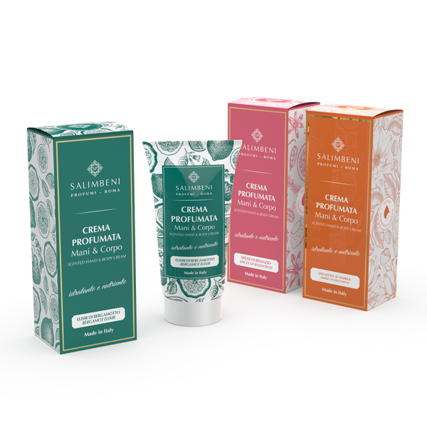 Set von drei 50ml parfümierte Hand- und Körpercremes (Bergamotte Elixier + Verzauberung des Bernsteins + Gewürze von Byzanz)