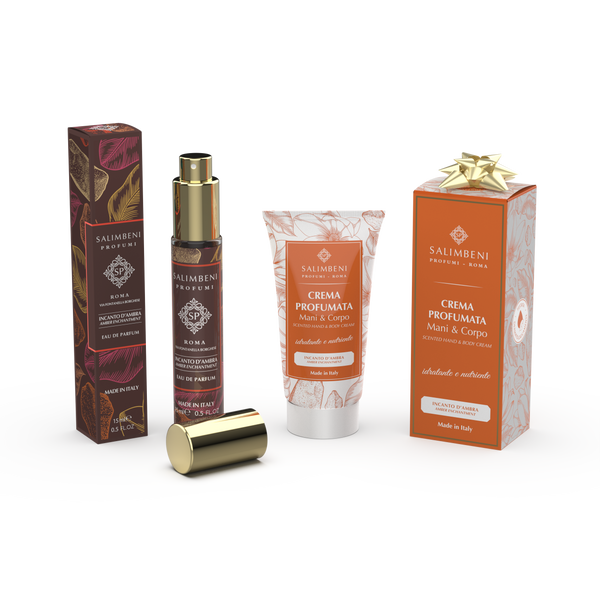 Reiseset: 15ml Eau de Parfum Ihrer Wahl + 50ml parfümierte Hand- und Körpercreme als kostenlose Probe