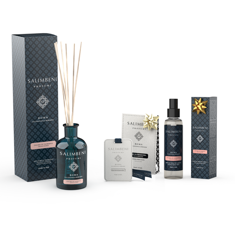 250ml Orangenblüte aus Taormina + Duftkarten für den Kleiderschrank (3 Stück) als kostenlose Probe + 150 ml Raumspray - Orangenblüte aus Taormina als kostenlose Probe