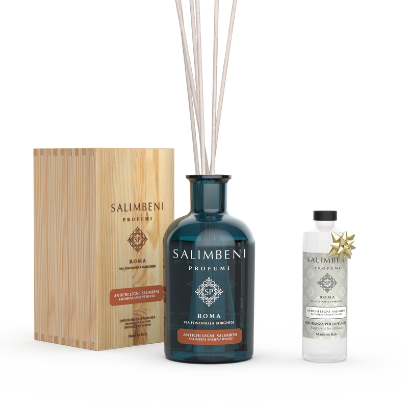 Salimbeni edle Hölzer 1000 ml + 250 ml Nachfüllpackung für Duftstäbchen - Salimbeni edle Hölzer als kostenlose Probe